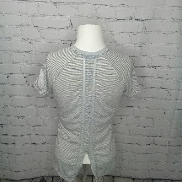 Toad & Co Cashew Grey Oatmeal Striped Short Sleeve V-neck Tee XSmall - Picture 5 of 7